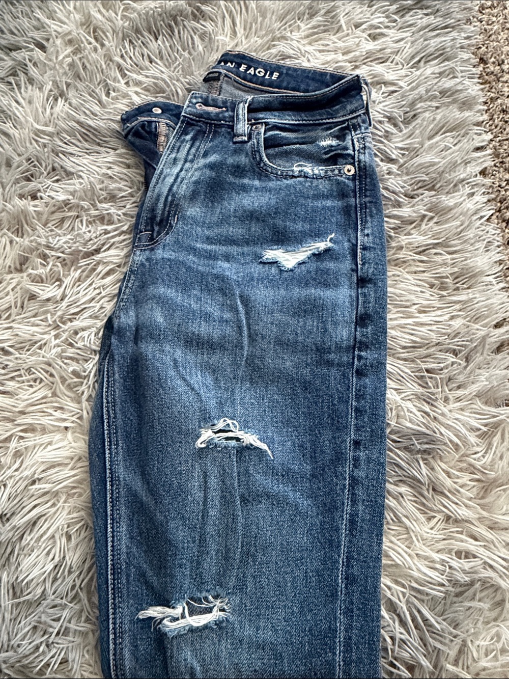 American Eagle Outfitters Distressed Dark Blue Straight Leg Jeans
